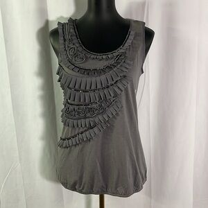 NWT LOFT Gray Beaded Ruffle Wide Neck Sleeveless Blouse